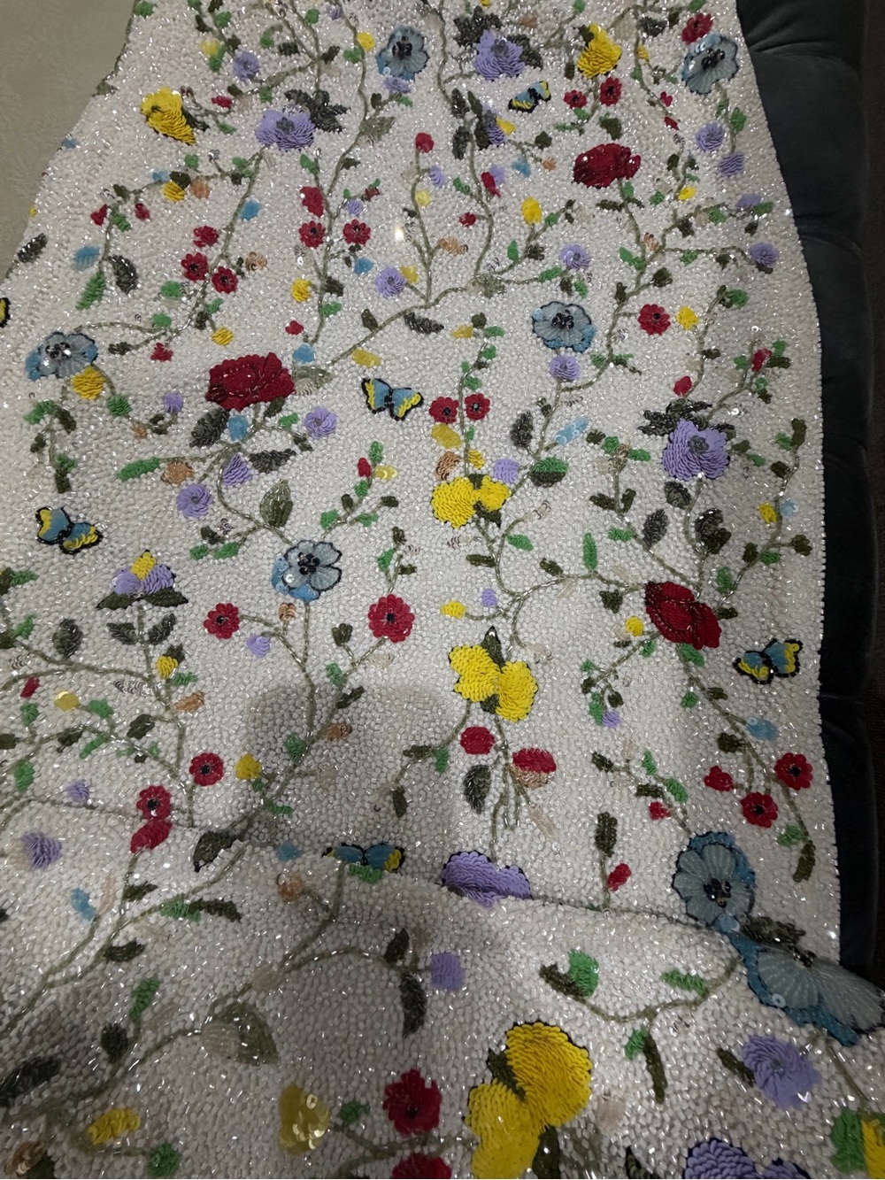 Alice + Olivia Strapless White Beaded Gown with Multicolor Floral Embroidery - Picture 8 of 16